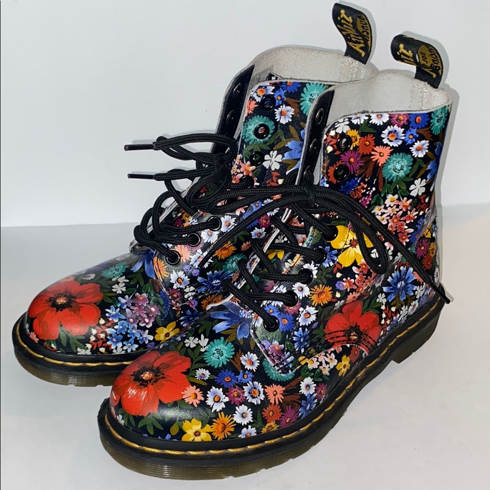 Dr. Martens Women’s 1460 Pascal Boots Floral Lace-Up in Black Multi Colored